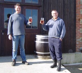 James and Steve enjoying early samples of their Real Ales at the Brewery